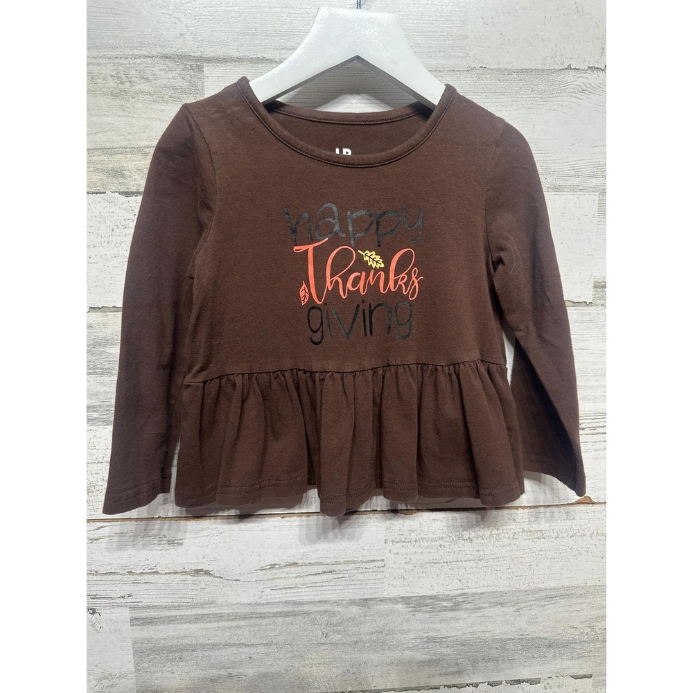Unique Baby Thanksgiving Top Girls 4Y Brown Peplum Graphic Long Sleeve EUC